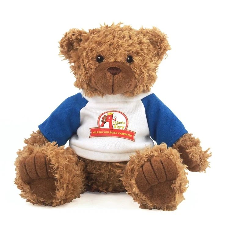 8" Brown Curly Bear with T-shirt and Full Color Imprint 1