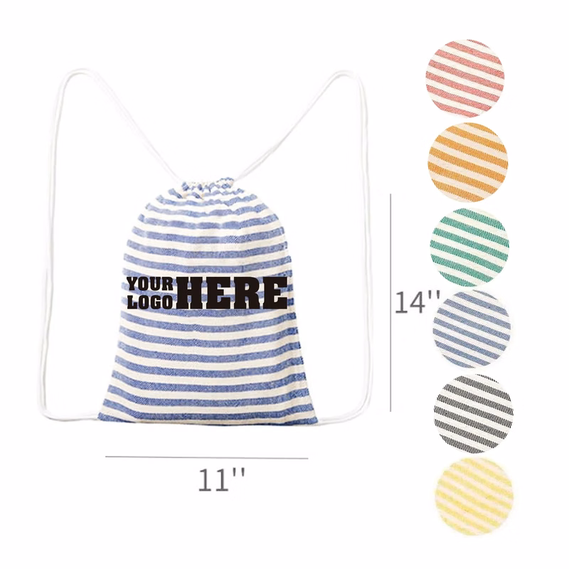 Drawstring Backpack Storage Striped Bag