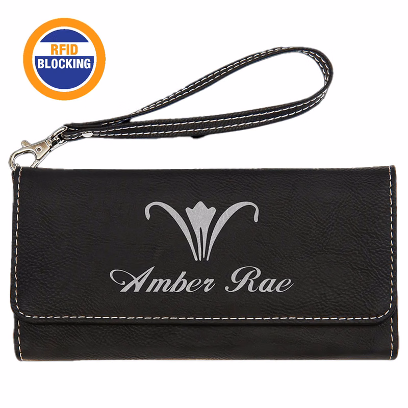 RFID Protected Black Leatherette Wallet with Strap