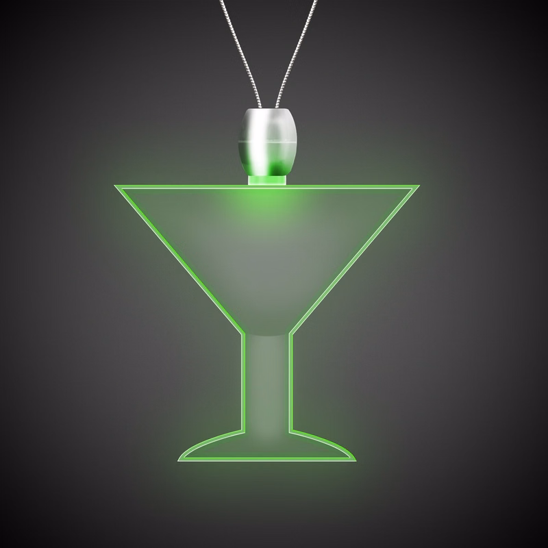 Martini Glass Green Light-Up Acrylic Pendant Necklace