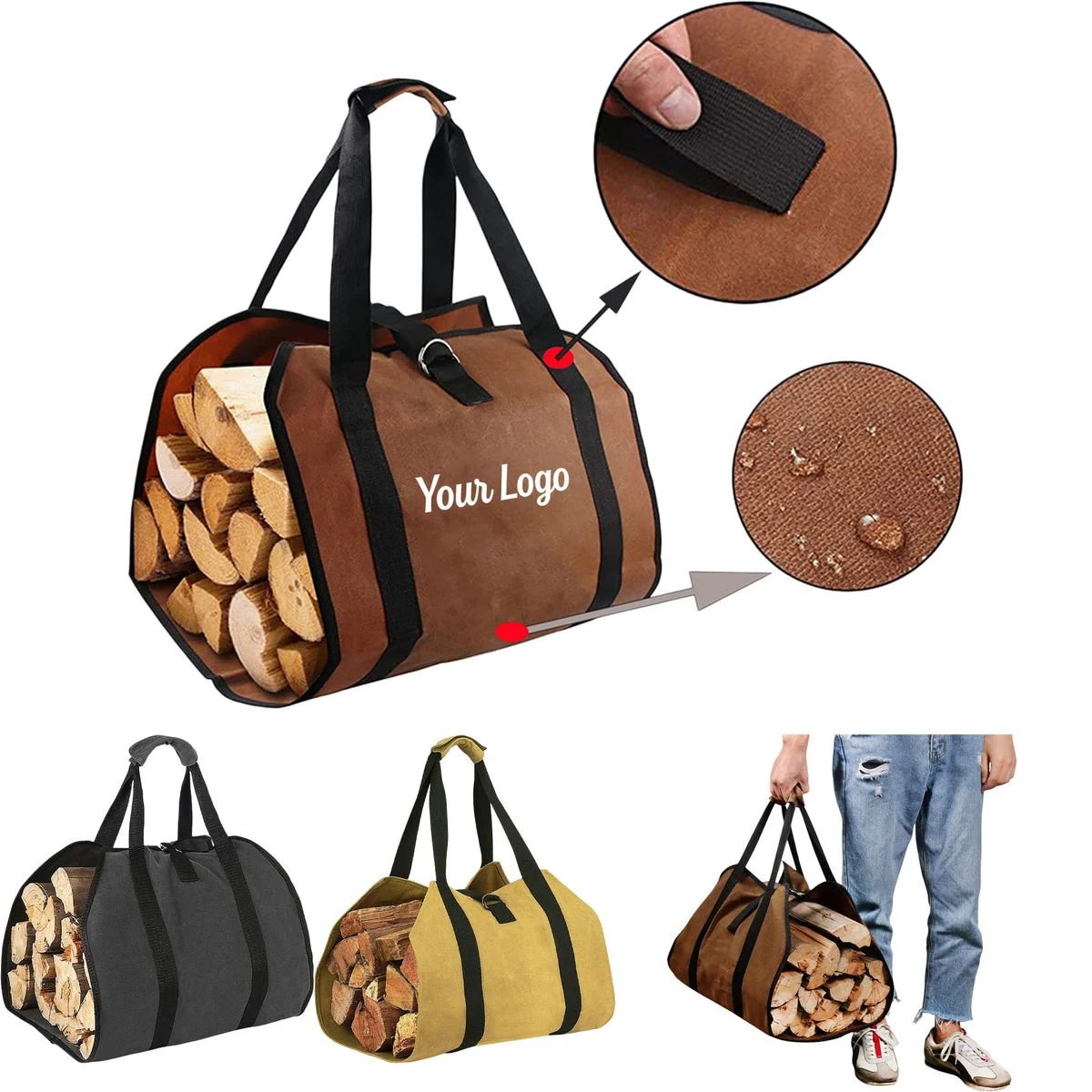 Reinforced Handle Firewood Carrier Tote, custom tote bag with logo imprint 1