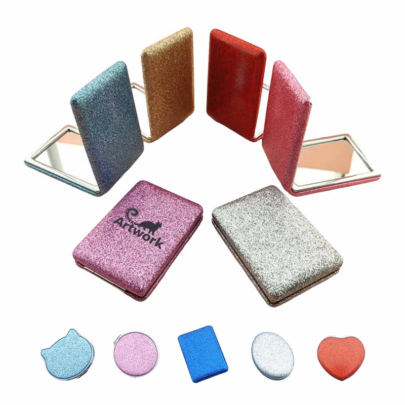 Folding Glitter Pu Leather Double-Sided Makeup Mirror