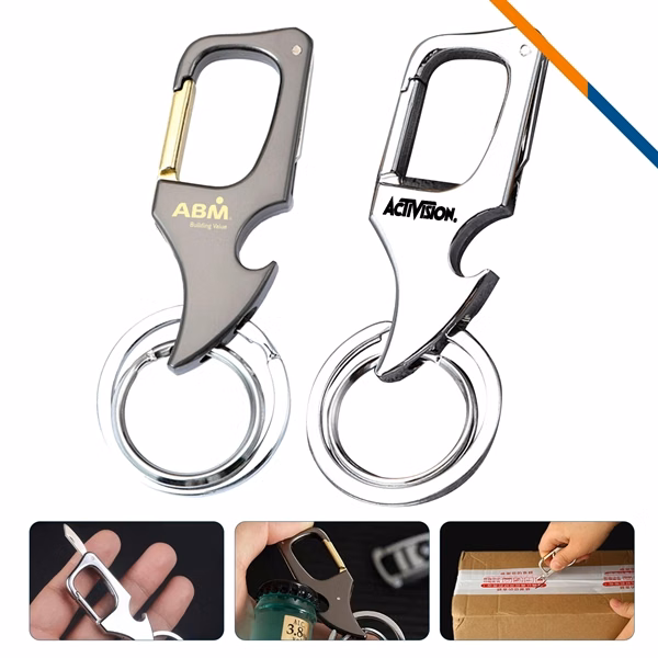 Custom Zinc Alloy 3in1 Multi Tool Keychain with Bottle Opener & Knife — Outdoor Promo
