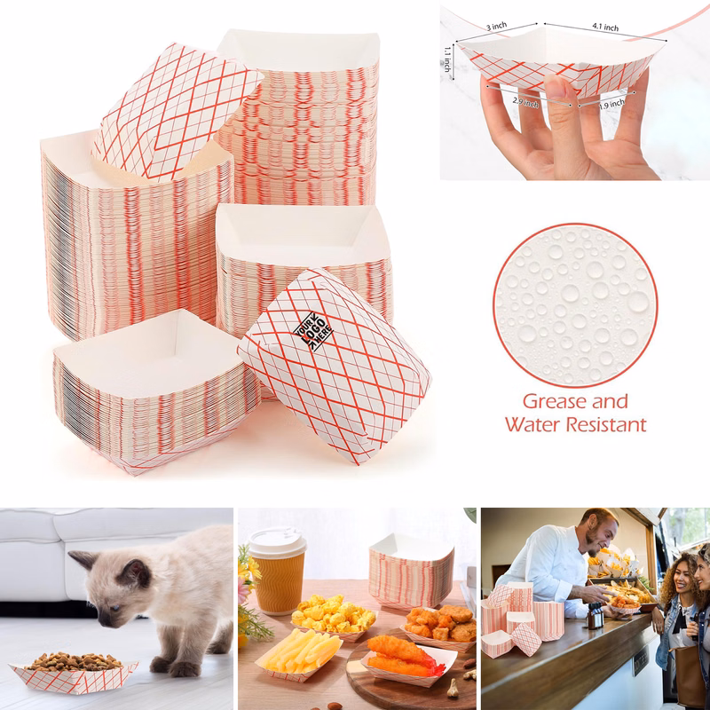 4.1 x 3 Inch 1/4 lb Checkered Paper Food Tray Disposable Serving Greaseproof Paperboard Container