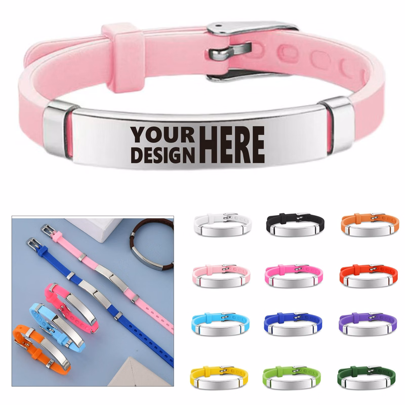Glossy Silicone Bracelet with Stainless Steel