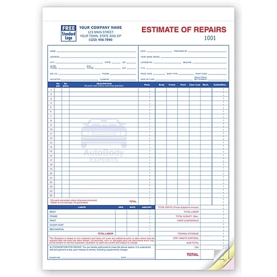 Repair Estimates, Auto, Carbonless 1
