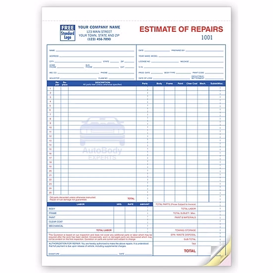 Repair Estimates, Auto, Carbonless