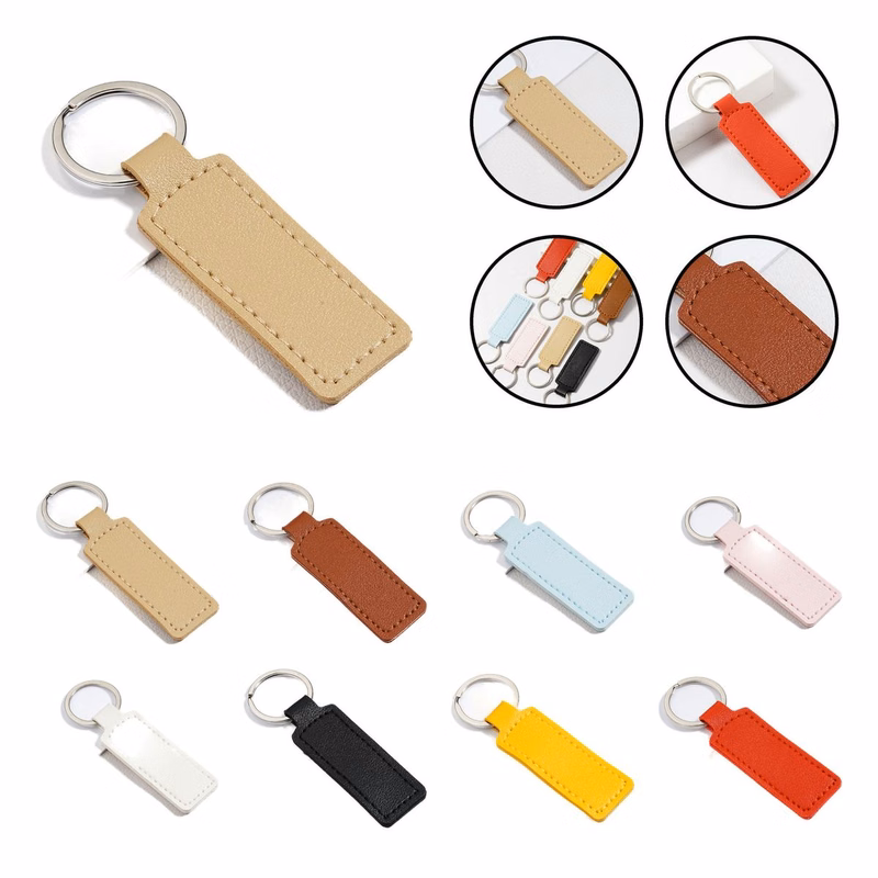 Rectangular PU Keychain with Metal Ring