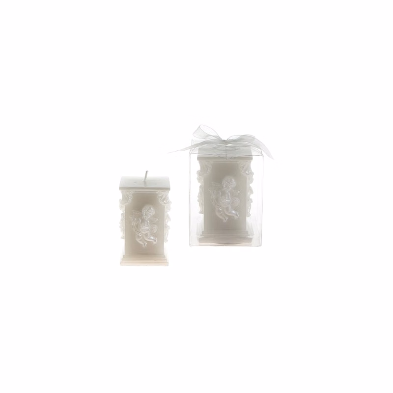 Angel on Square Pillar Candle - White