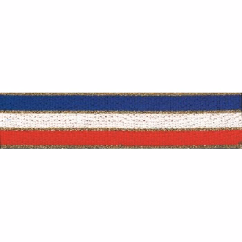 Red/White/Blue with gold edging "V" Neck Ribbon with Clip, 7/8" wide