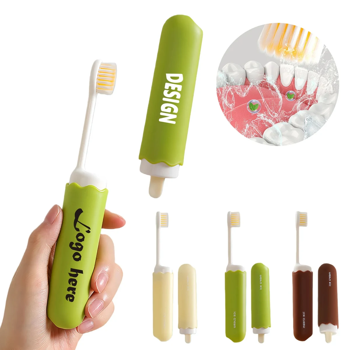 Compact Soft Bristle Ice Cream Folding Toothbrush 1