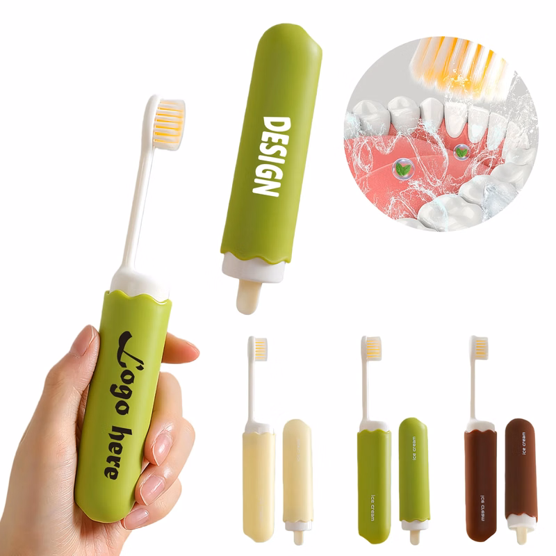 Compact Soft Bristle Ice Cream Folding Toothbrush