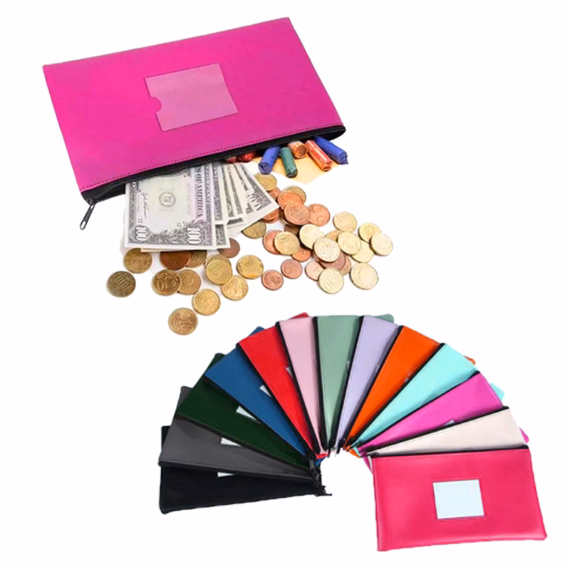 Leather Money Bank Bag with Clear Window