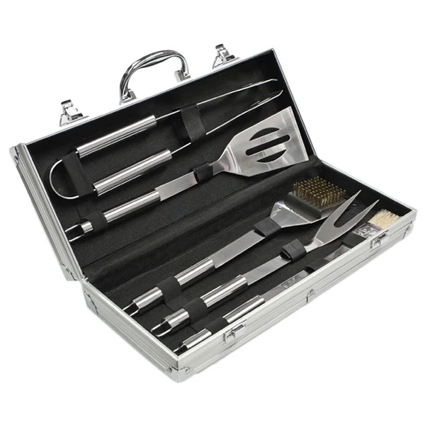 Deluxe 5 pc Stainless Steel BBQ Tool Set, custom BBQ set with logo imprint 1
