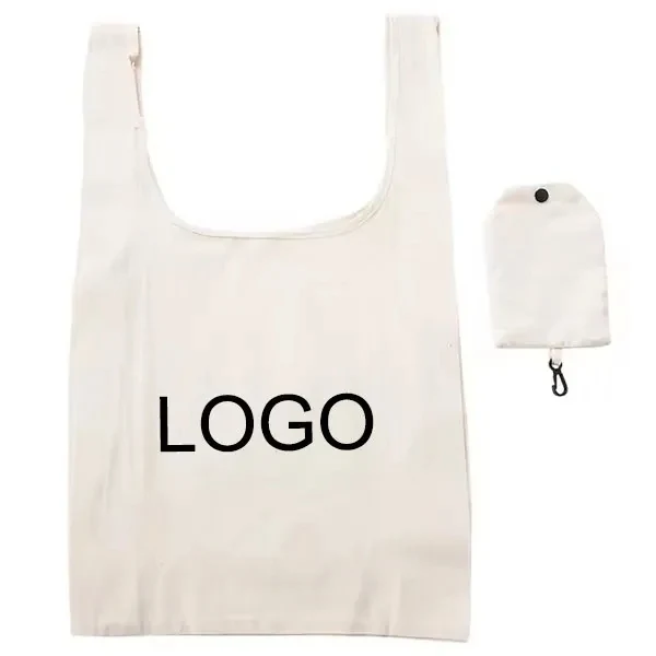 Foldable Cotton Shopping Tote In Clip Bag, custom tote bag with logo imprint 1