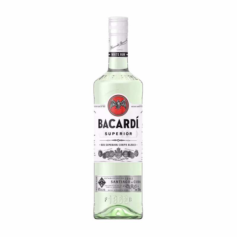 Etched Bacardi Superior White Rum Liquor Bottle