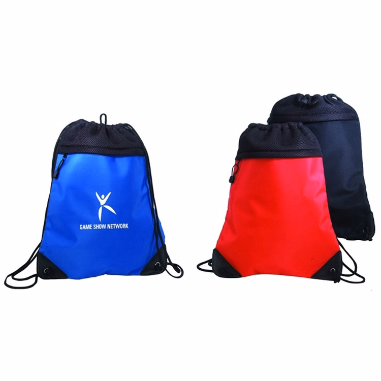 Tri-Mesh Drawstring Tote Bag with Micro Fiber Front