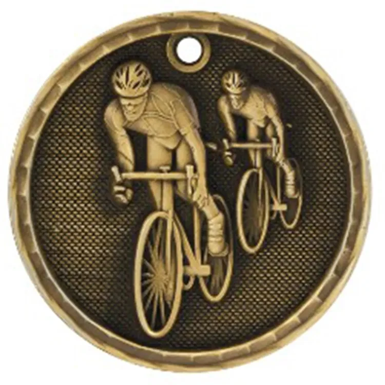 2" Antique Finish 3D Bicycling Medal 1
