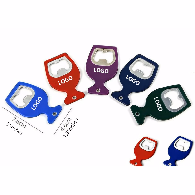 Wine cup shape bottle opener with split key ring