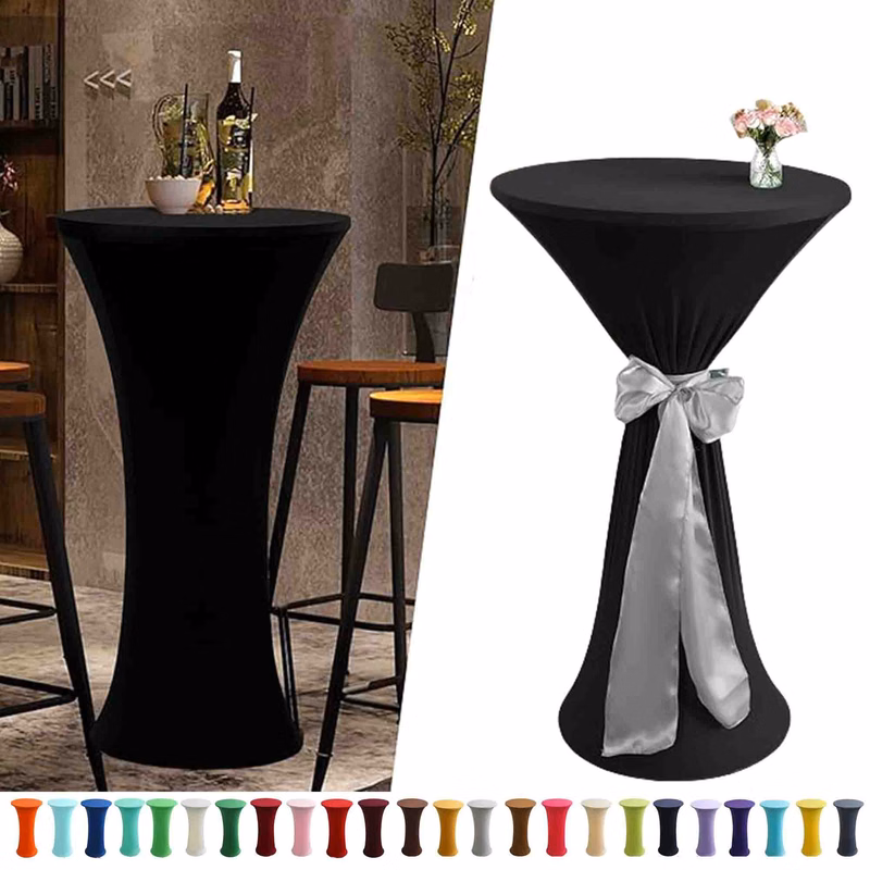 Round Spandex Stretch Cocktail Table Cover Black Tablecloth