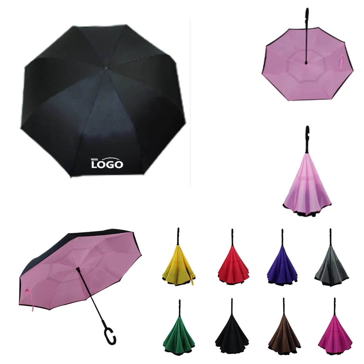 MOQ20 8 Rib C Handle Double Layer Reverse Umbrella 1