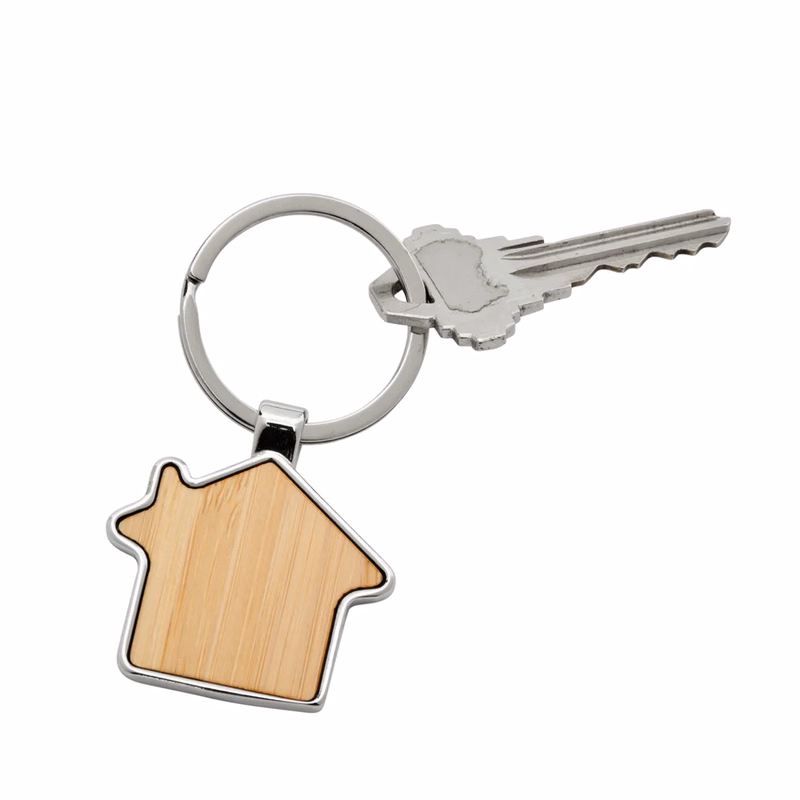 BAMBOO HOUSE KEY CHAIN WITH METAL TRIM