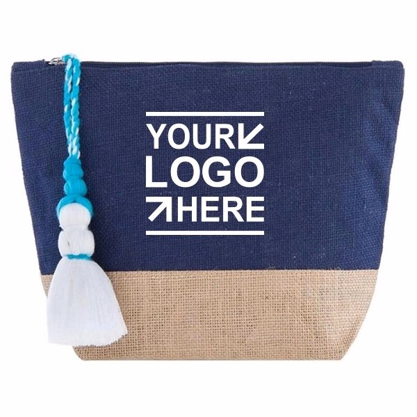 Burlap Cosmetic Bag with Tassel charm