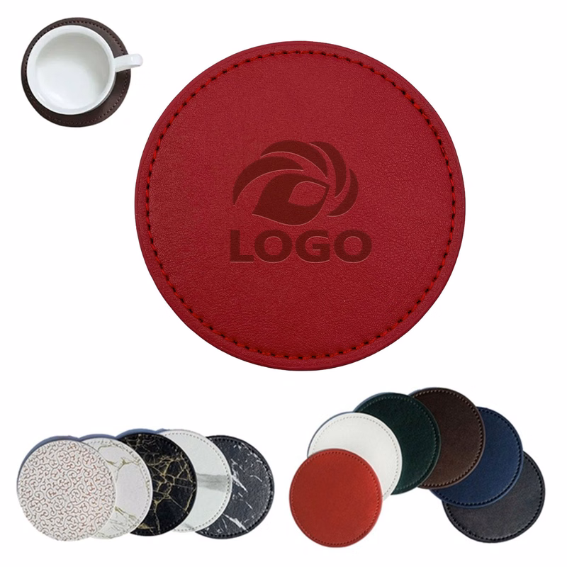 PU Leather Round Coasters Embossing