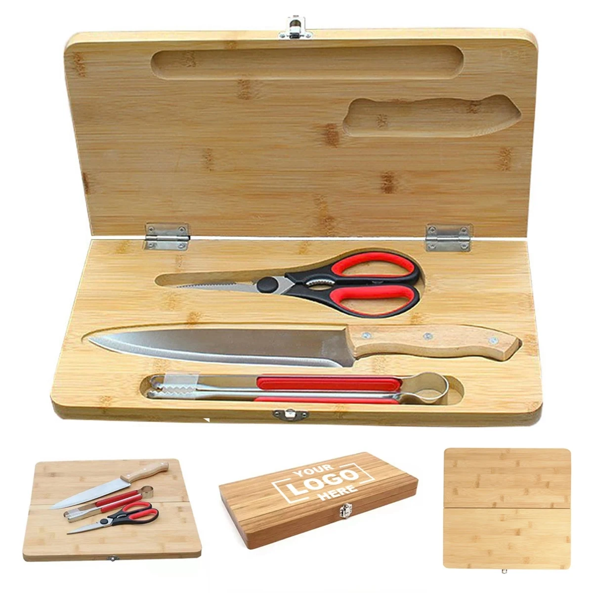 4 In 1 Potable Camping Wood Cutting Board Set 1