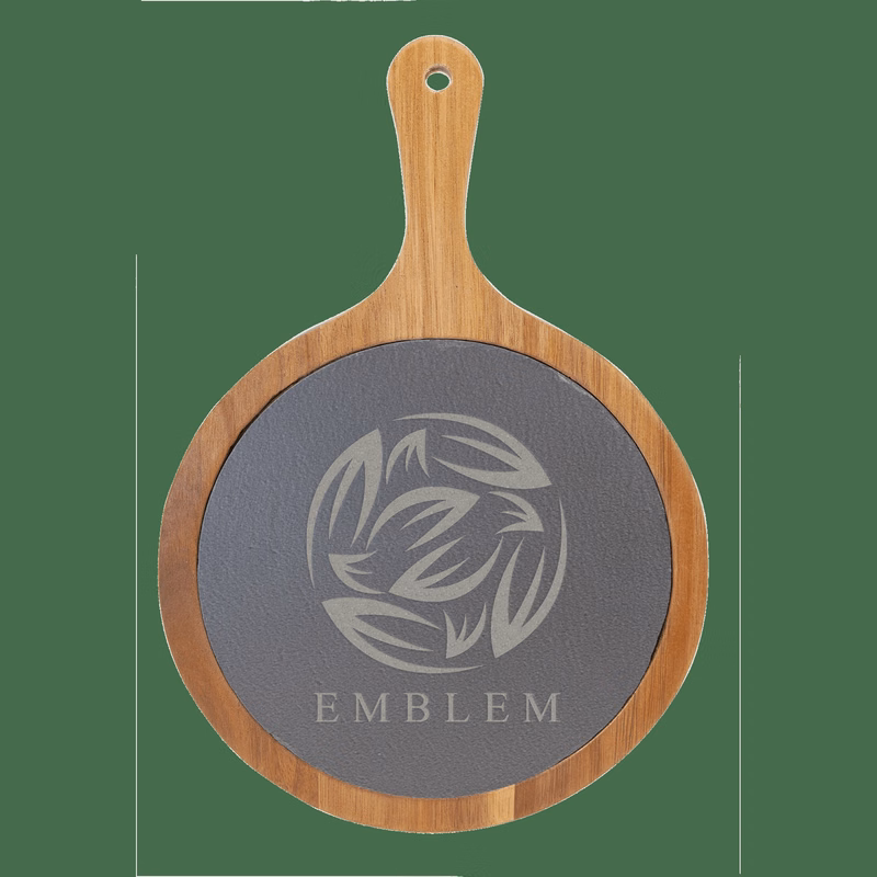 12 1/4" x 8 1/4" Round Acacia Wood/Slate Serving Board with Handle