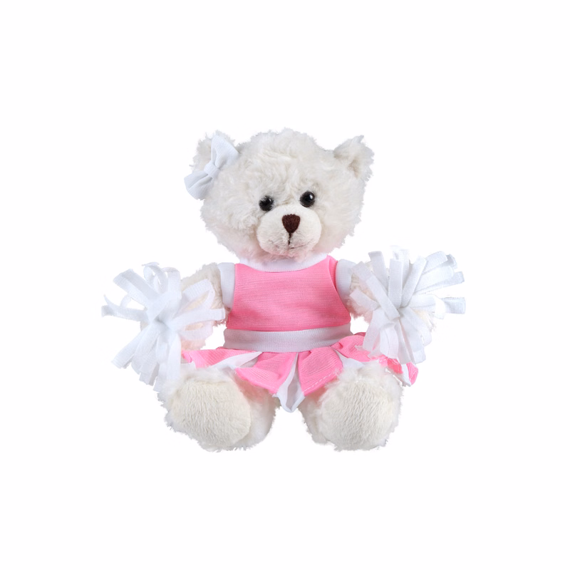 soft plush  Cream Curly Sitting Bear with cheerleader outfit