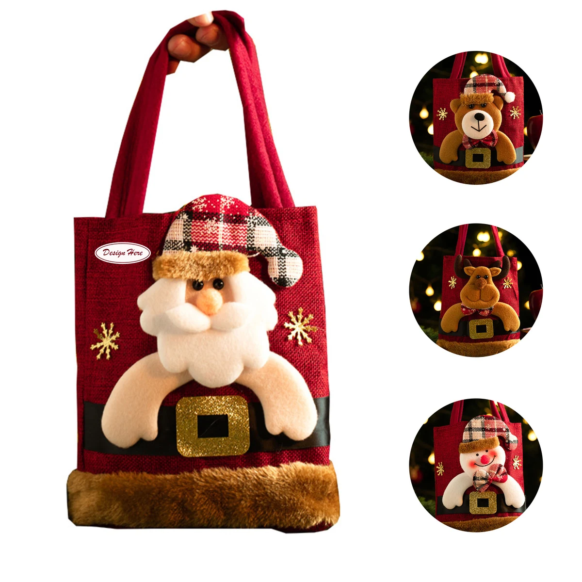 Rustic Santa-Themed Christmas Burlap Bag 1