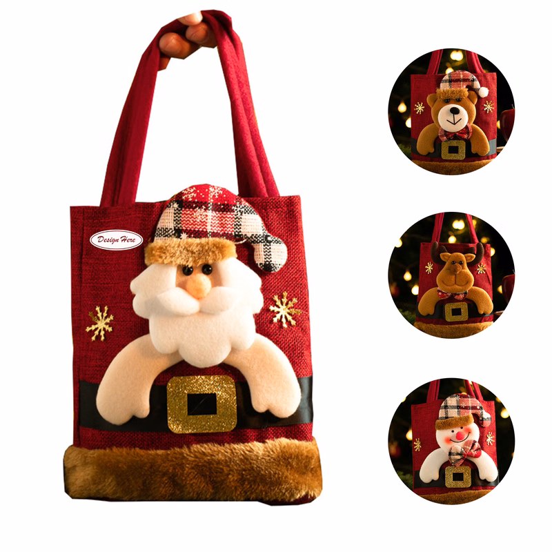 Rustic Santa-Themed Christmas Burlap Bag