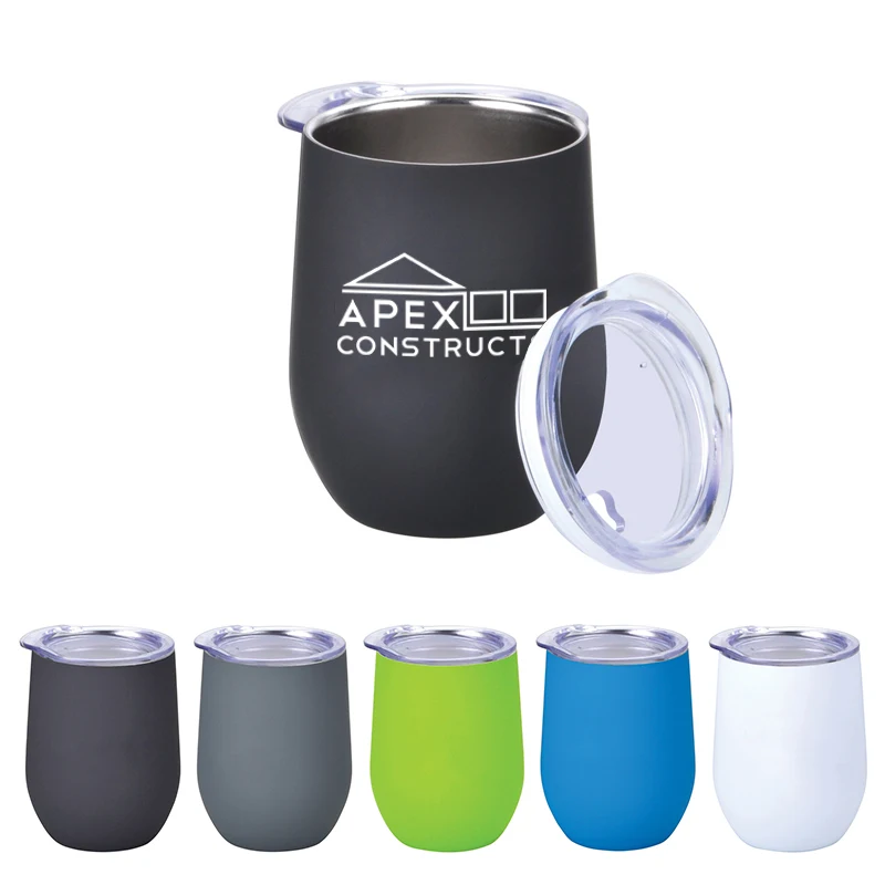 12oz Rubberized Finish Stainless Steel Stemless Wine Glass 1