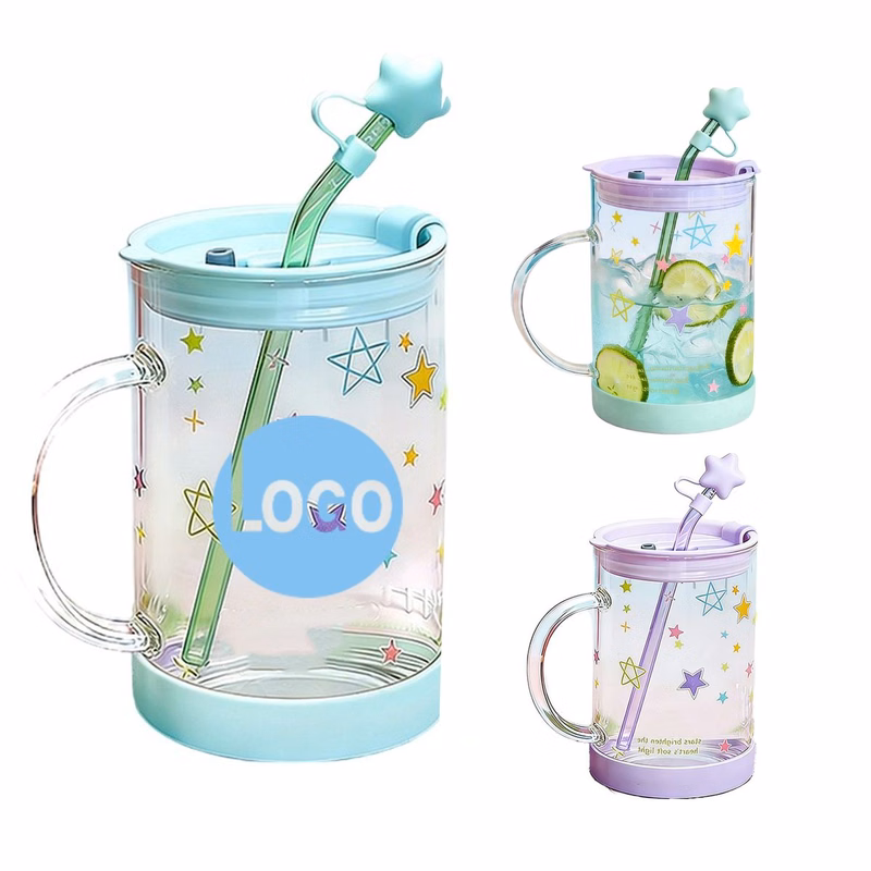 Large Borosilicate Glass Mug With Straw Lid
