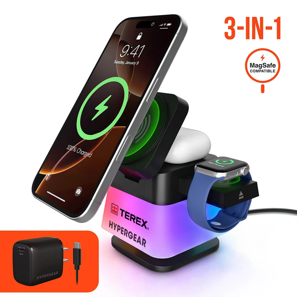 Hypergear PowerFold Cube 3-in-1 Wireless Charging Stand with 15W Magnetic Wireless Fast Charge 1