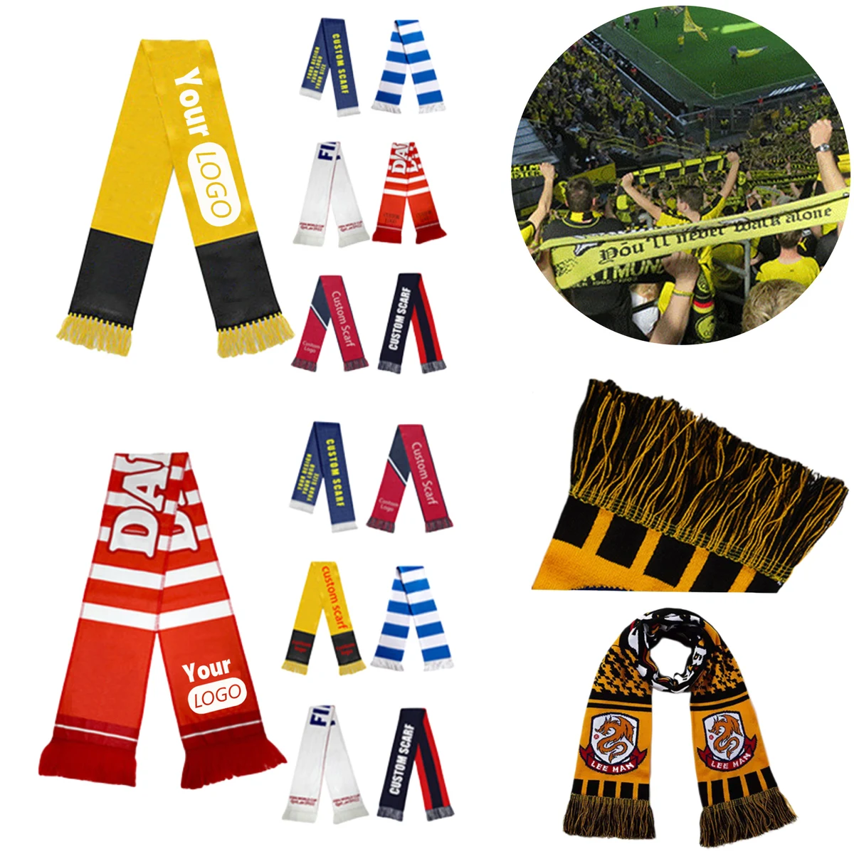 Soccer Elastic Acrylic Knitted Scarf with Fringe Edges 1