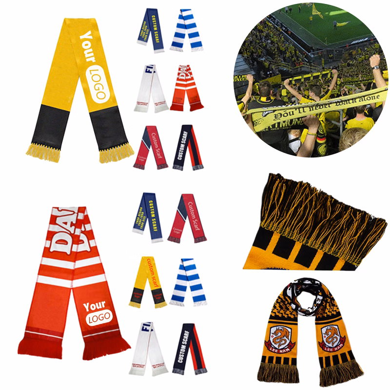 Soccer Elastic Acrylic Knitted Scarf with Fringe Edges