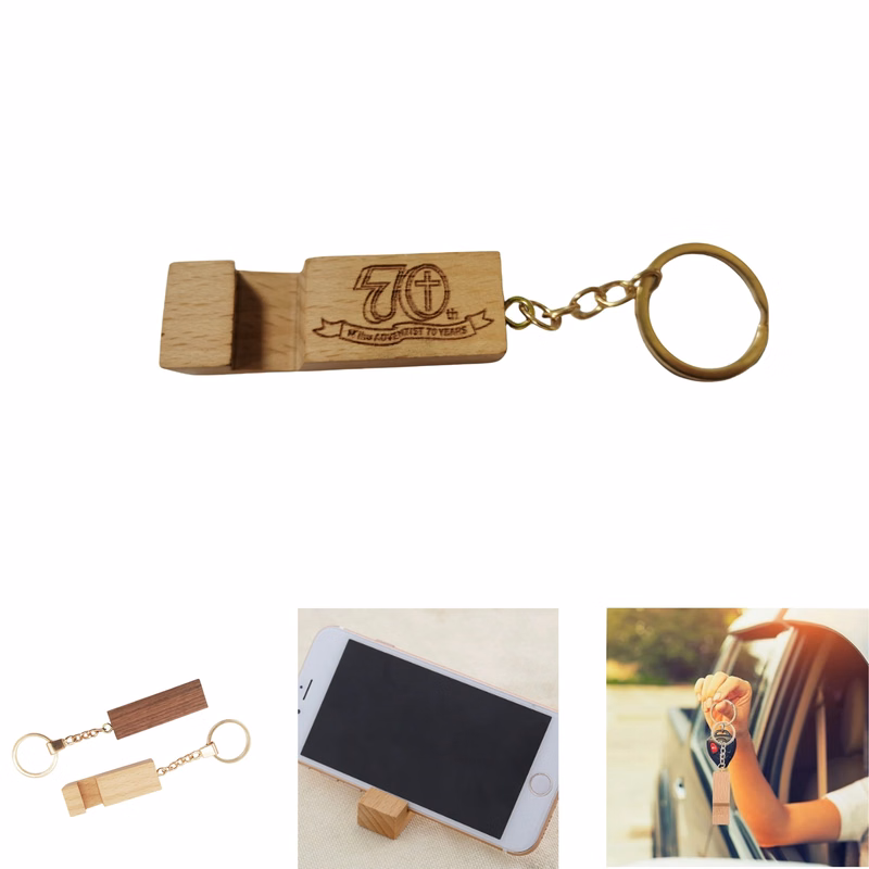 Portable Bamboo Phone Stand Holder Keychain