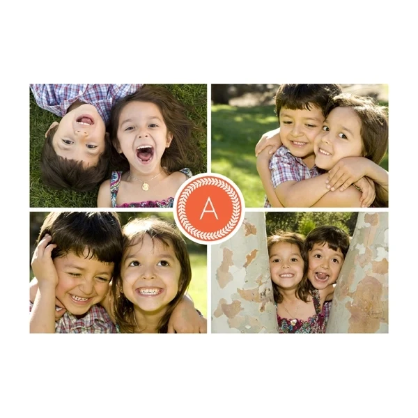 Four Photos with Initial in Orange Greeting Card 1