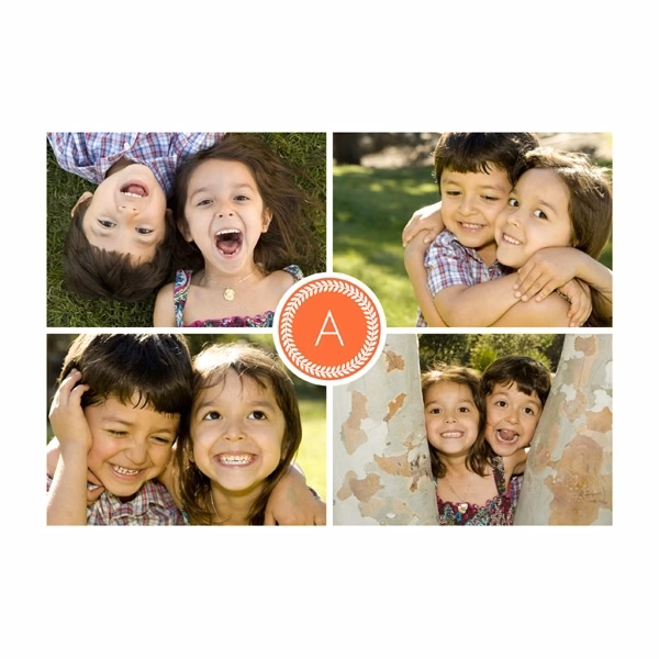 Four Photos with Initial in Orange Greeting Card