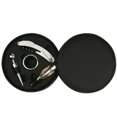 Deluxe Leatherette Round Case with 4 piece Stainless Wine Tool Set 1