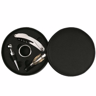 Deluxe Leatherette Round Case with 4 piece Stainless Wine Tool Set