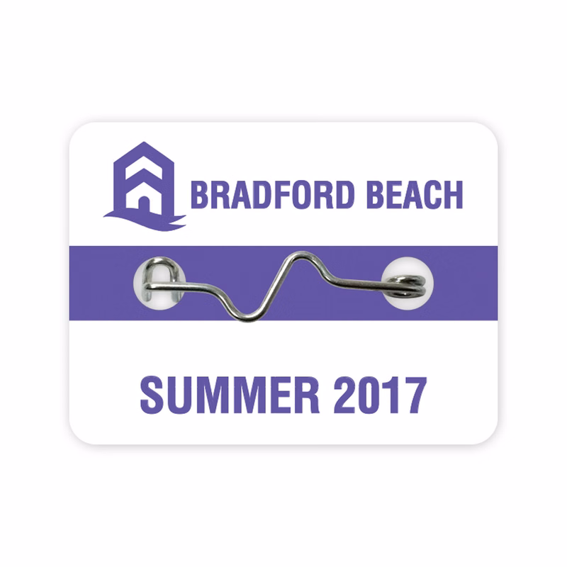 Laminated Beach/Park Badge/Permit/Admission w/ Crimp Pin (1.5"x2" Rectangle) Variable Data Available