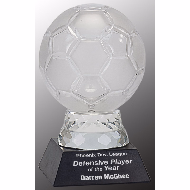 6 1/4" Glass Soccer Ball Award with Marble Base