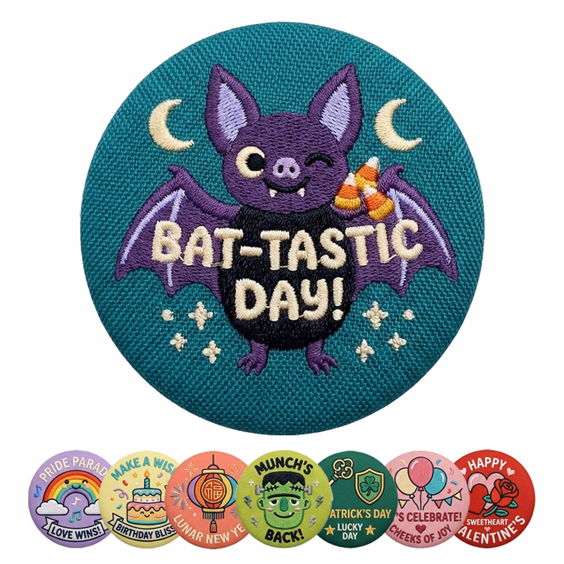 Round Embroidered Fabric Button Pin