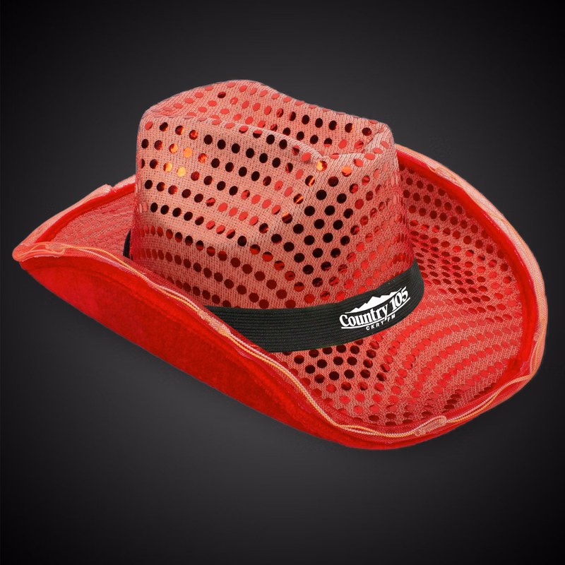RED SEQUIN LED COWBOY HAT(Black Imprinted Band)