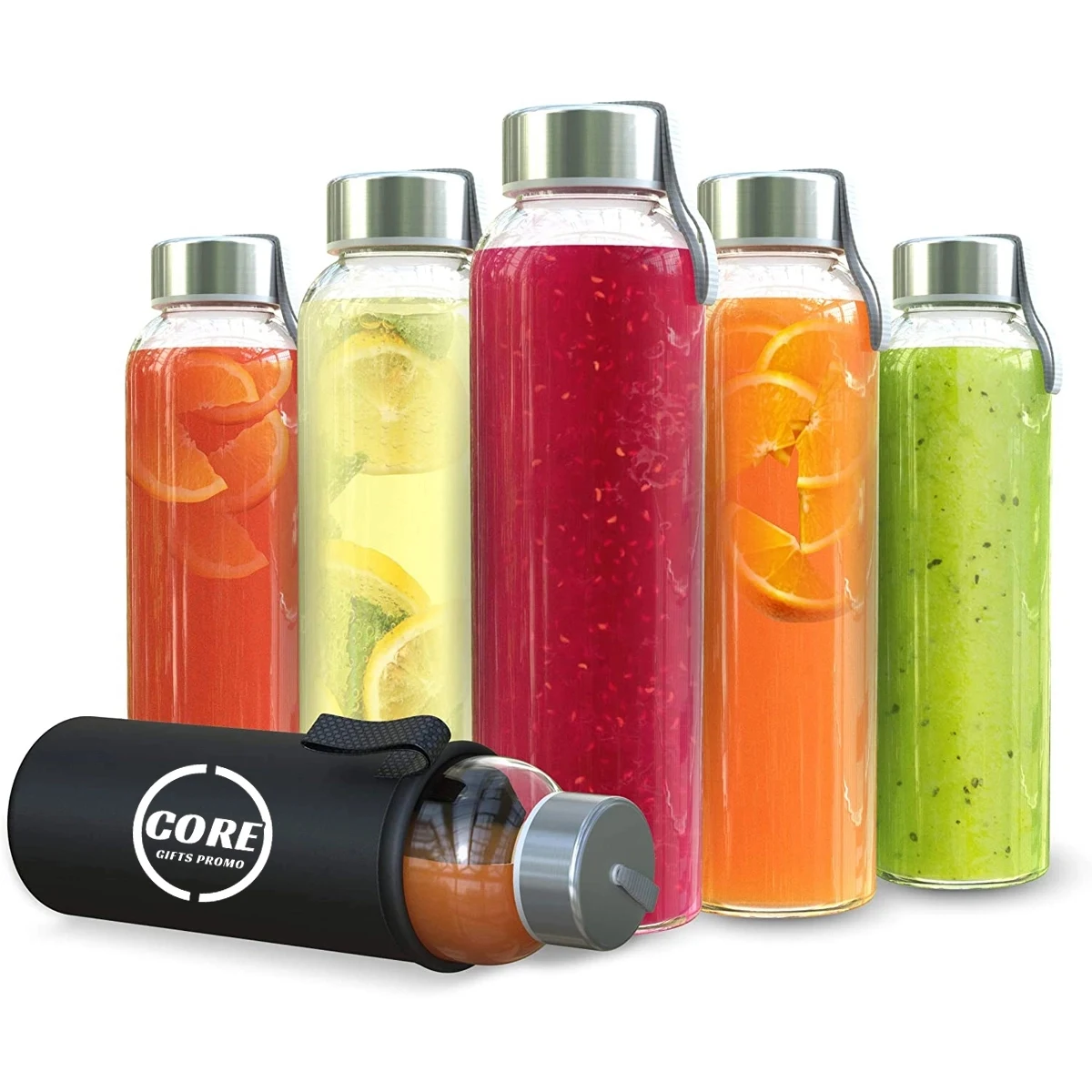 18 Oz Glass Juice Water Bottles With Protection Sleeve 1