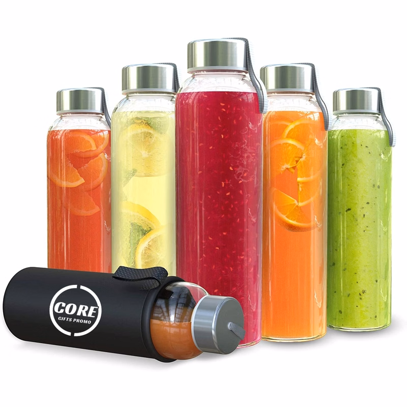 18 Oz Glass Juice Water Bottles With Protection Sleeve