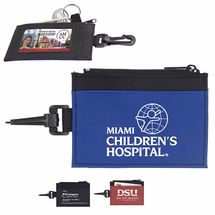 "The Regent" ID Holder with Zipper Wallet and Plastic Carabiner